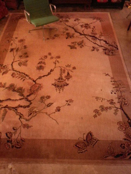 画像1: アンティーク　アーリーセンチュリー　ビクトリアン　絨毯　じゅうたん　巨大　蝶　風景画　ビンテージ (1)