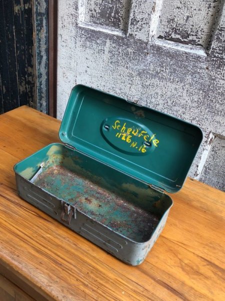 画像1: 1950'S 60'S　ツールボックス　toolbox　tacklebox　ペイント　シャビーシック　メタルボックス　工具箱　インナートレイ　アンティーク　ビンテージ (1)