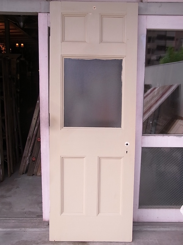 K様商談中　アンティーク　ガラス窓付木製ドア　アイボリー　型板ガラス　ビンテージ