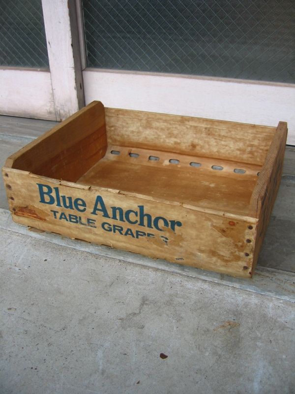 ウッドボックス カリフォルニア Blue Anchor 木箱 ストレージBOX/// ロストアンドファウンデーション /// 岡山市にてアンティーク 家具、ビンテージ雑貨とラスティック、シャビー、インダストリアル店舗什器のオンラインショップです。