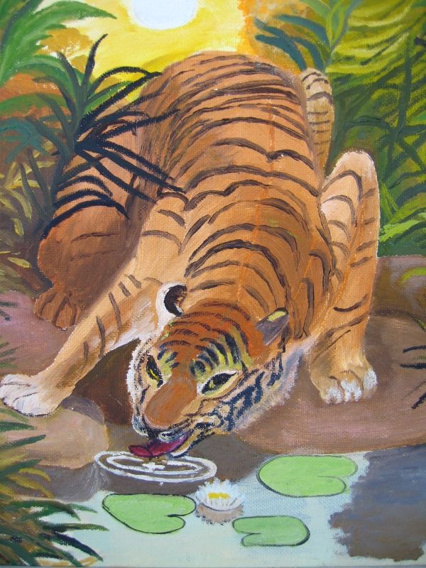 タイガー 虎 絵画 ビクトリアンホワイトウッドフレーム 装飾 