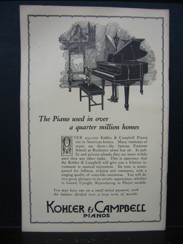 1920'S ピアノ ブックレット song book 楽譜 Kohler & Campbell 1925年