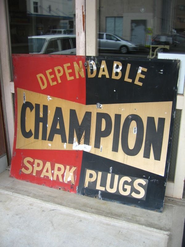 1940'S 50'S CHAMPION SPARK PLUGS 両面 アイアン看板 リフレクター