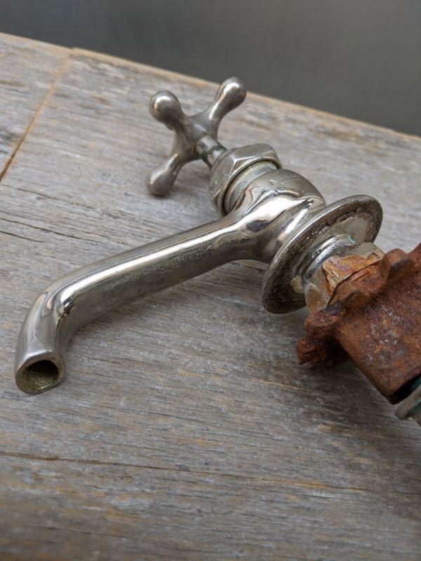 1910'S 20'S 30'S MULLER ビクトリアン 水道 蛇口 2本セット faucet TAP 水栓 ビンテージプランビング NON  MIXING COLD HOT 真鍮 クロムメッキ カバード アンティーク ビンテージ