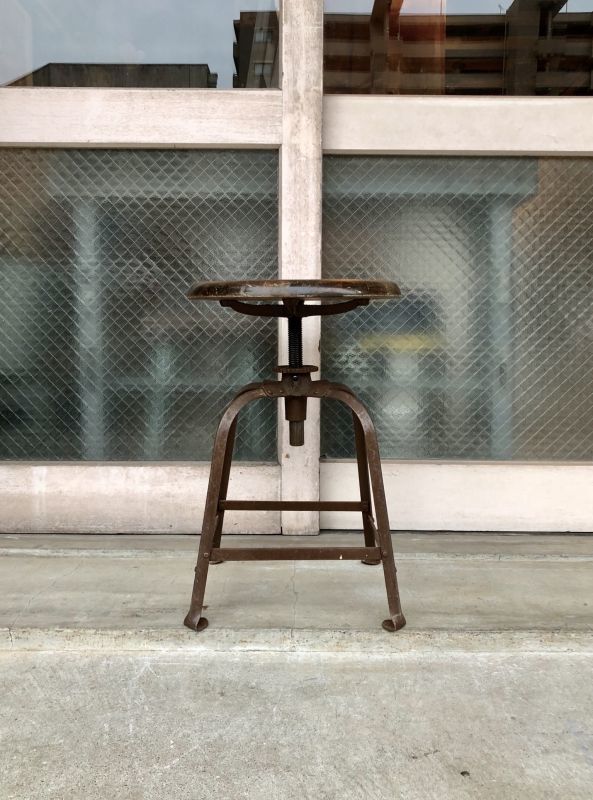 1920'S 30'S Angle steel stool company スイベル 高さ調整機能 ウッド