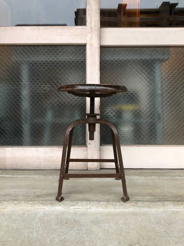 1920'S 30'S Angle steel stool company スイベル 高さ調整機能 ウッド 
