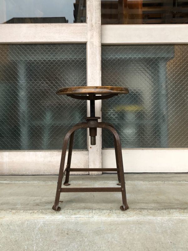 1920'S 30'S Angle steel stool company スイベル 高さ調整機能 ウッド