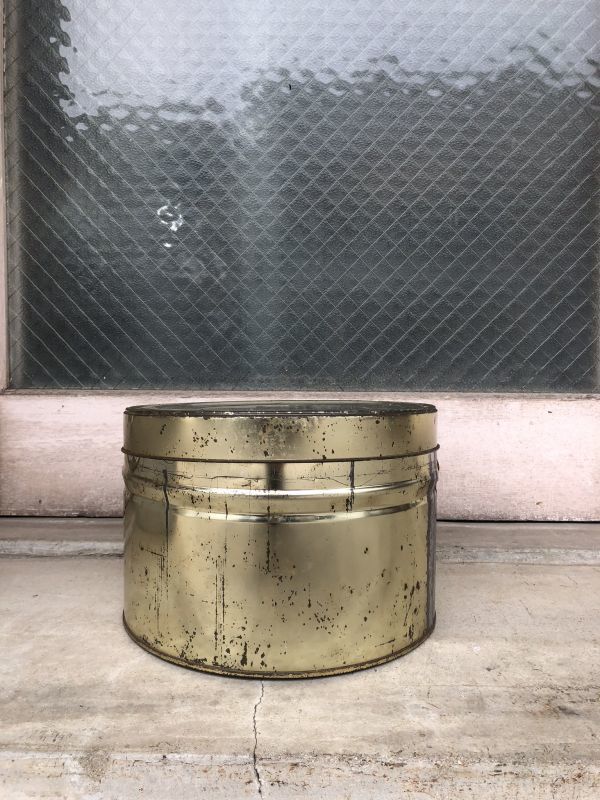 1960'S 70'S ゴールド チェリー缶 蓋付 ストレージ缶 トラッシュカン ブリキ ティン缶 ゴミ箱 ドラム