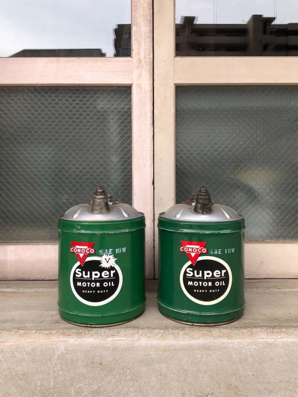 1950'S 60'S エクセレントコンディション ガソリン缶 オイル缶 CONOCO SUPER MOTOR OIL コンチネンタルオイルカンパニー  大型 アドバタイジング/// ロストアンドファウンデーション /// 岡山市にてアンティーク家具、ビンテージ雑貨とラスティック、シャビー ...