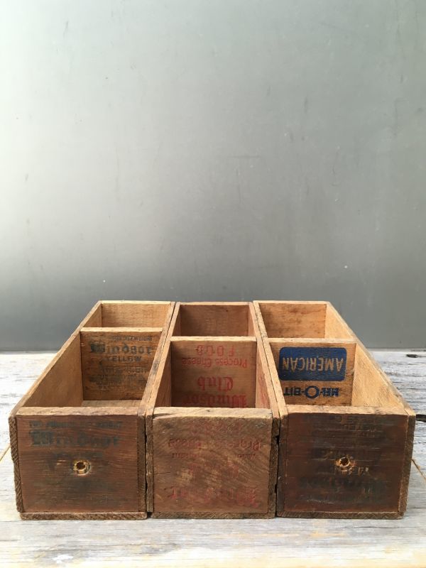 1930'S 40'S 50'S　CHEESE CRATE　チーズBOX　チーズクレート　ショップカード　ホルダー　名刺入れ　WINDSOR　 KRAFT AMERICAN　ウッドボックス　ミニ 木箱　チーズボックス　アドバタイジング　アンティーク　ビンテージ