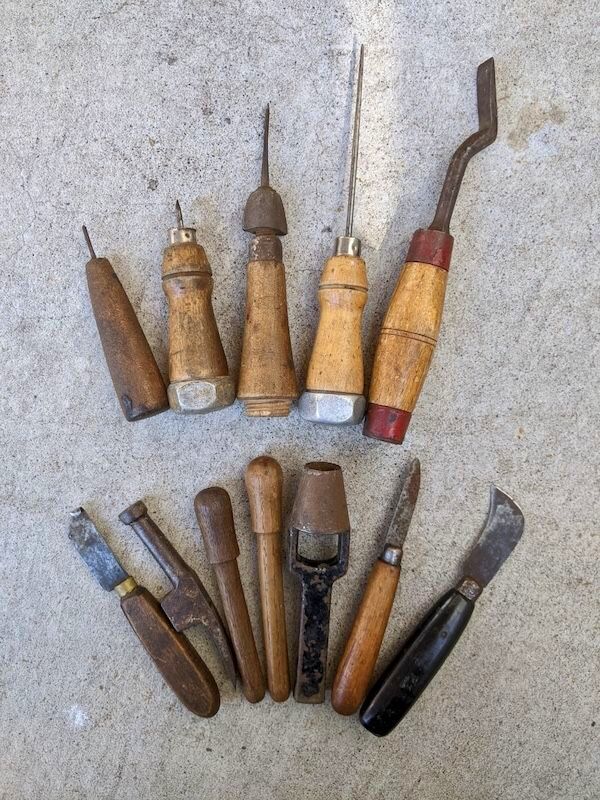 Old ‎Leather craftsman's tools & Objet オブジェ 工具 ナイフ
