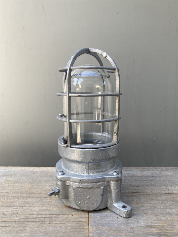 1940'S 50'S　CROUSE-HINDS　ケージランプ　シップライト　ポーチライト　インダストリアル　シーリングライト　クリアガラスシェード　 1灯　キャストアイアン　アルミケージ　アンティーク　ビンテージ